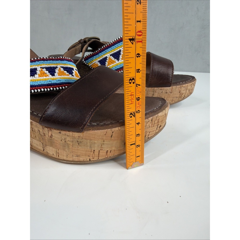 Pikolinos Womens 38 Brown Leather Beaded Wedge Sandals Boho Made in Spain - Picture 14 of 16